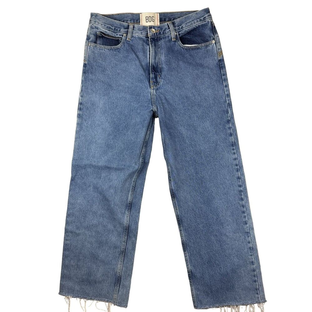 BDG Skate Fit Jeans Men's 32/32 Blue Raw Hem Distressed Faded Cotton